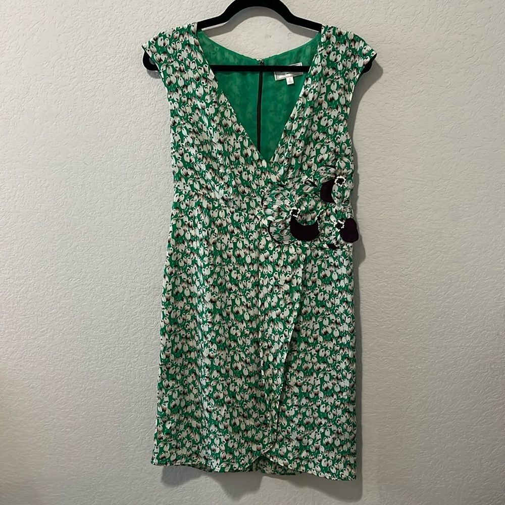 MOULINETTE SOEURS (Anthropologie) Silk Green/Brown Tulip Dress, Size 2